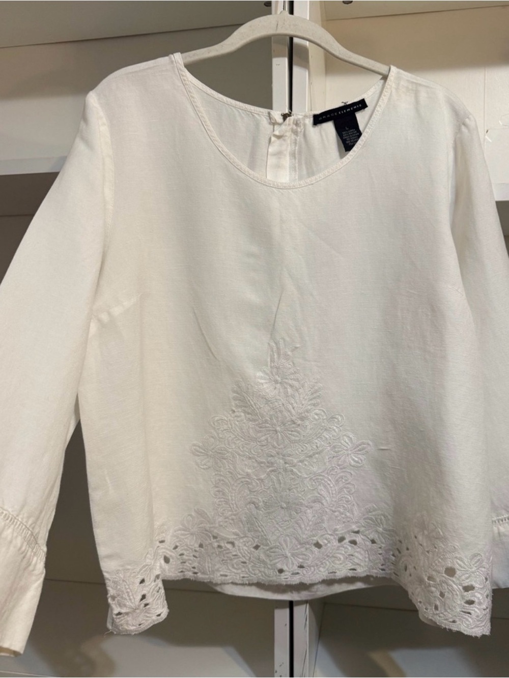Grace Elements White Linen/Rayon Top L - Picture 3 of 7